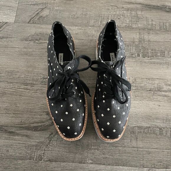 Zara black coated canvas platform polka-dot derby sneakers Size 36 - Picture 4 of 14